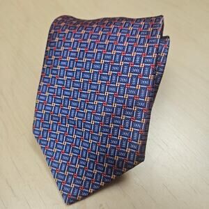 Vintage 1990s Mens 100% Silk Handnade Robert Talbotts Men's Tie Blue and Red